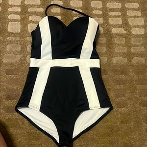 Adore Me Black and White One Piece Swimsuit, NWT